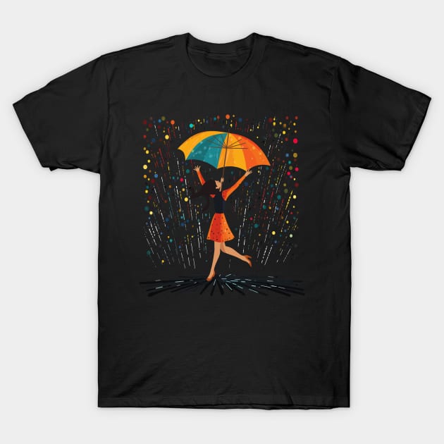 Cheerleader Rainy Day With Umbrella T-Shirt by JH Mart